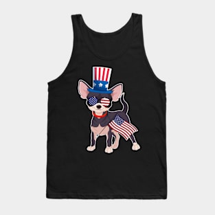 Chihuahua Uncle Sam Hat Sunglasses Usa Flag 4th Of July Tank Top